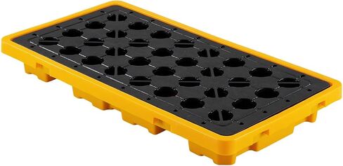 VEVOR Spill Containment Pallet, 1 Drum Low Profile Spill Containment Modular Platform, 11.4 Gallon Sump, 1543 lbs Load Capacity, Heavy-Duty Polyethylene Tray with Drain, 26.4" x 26.6" x 5.9", Yellow in Kuwait