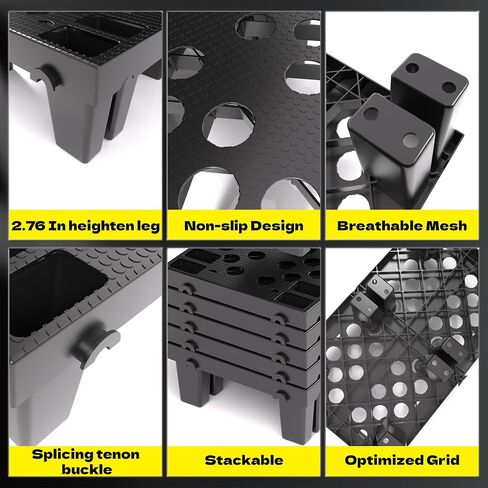 KJE 6 Pack Plastic Pallets, Lightweight Nestable Moisture-Proof Floor Pallets, Ventilated Grid Plastic pallets for Basement Storage and Warehouse Use (19.7" x 11.8" x 3.9") in Kuwait