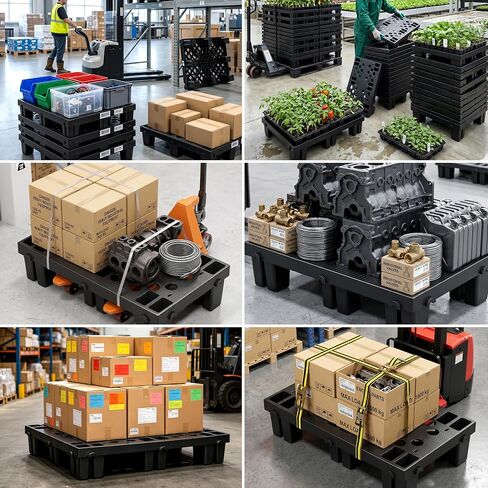KJE 6 Pack Plastic Pallets, Lightweight Nestable Moisture-Proof Floor Pallets, Ventilated Grid Plastic pallets for Basement Storage and Warehouse Use (19.7" x 11.8" x 3.9") in Kuwait