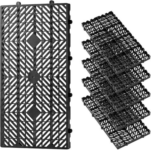 VEVOR Plastic Pallets, 6 Pcs Plastic Pallets for Basement Storage, Nestable Lightweight Waterproof Storage Pad with Breathable Grid for Indoor Outdoor Supermarket Warehouse, 23.6"x11.8"x1.2", Black in Kuwait
