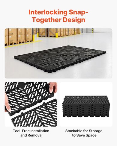 VEVOR Plastic Pallets, 6 Pcs Plastic Pallets for Basement Storage, Nestable Lightweight Waterproof Storage Pad with Breathable Grid for Indoor Outdoor Supermarket Warehouse, 23.6"x11.8"x1.2", Black in Kuwait