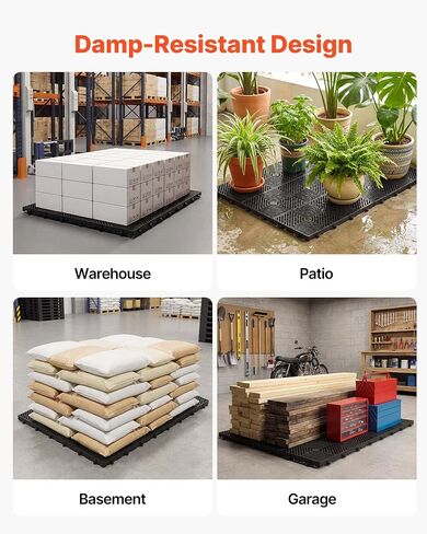 VEVOR Plastic Pallets, 6 Pcs Plastic Pallets for Basement Storage, Nestable Lightweight Waterproof Storage Pad with Breathable Grid for Indoor Outdoor Supermarket Warehouse, 23.6"x11.8"x1.2", Black in Kuwait