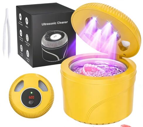 Ultrasonic Retainer Cleaner Machine, 45kHz Dental Cleaning Pod for Dentures, Jewelry, Toothbrush Heads, Mouth Guards, Aligners, Braces, 200ML Denture Cleaner 4 Modes & Digital Timer, Black in Kuwait