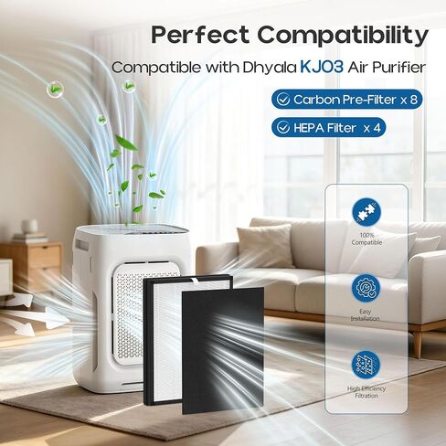 KJ03 Replacement Filter for Dhyala KJ03 Air Purifi-er for Home Large Room up to 3000Ft²,2pcs HEPA Filters and 8pcs Activated Carbon Pre-filters in Kuwait