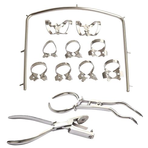 12Pcs Rubber Dam Endodontic Kit with Ainsworth Frame Clamps,Forceps,Stainless Steel Dental Instruments for Dental Students in Saudi Arabia