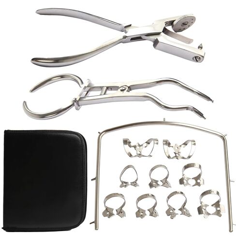 12Pcs Rubber Dam Endodontic Kit with Ainsworth Frame Clamps,Forceps,Stainless Steel Dental Instruments for Dental Students in Saudi Arabia