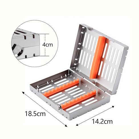 Stainless Autoclave Sterilization Cassette Box Tray for 10 Dental Instruments Button Type with Removable Silicone Orange in Kuwait