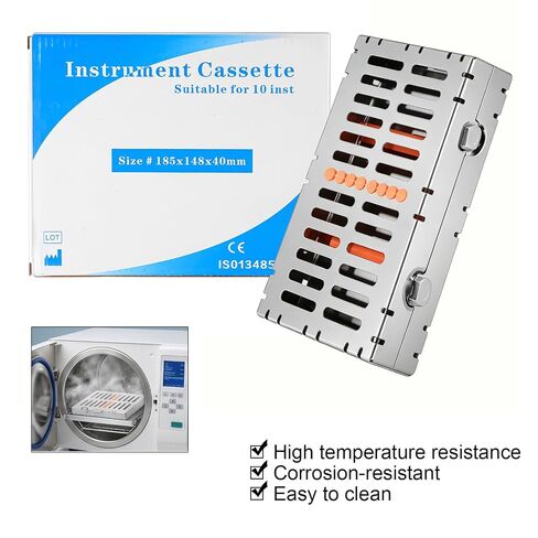 Stainless Autoclave Sterilization Cassette Box Tray for 10 Dental Instruments Button Type with Removable Silicone Orange in Kuwait