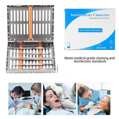 Stainless Autoclave Sterilization Cassette Box Tray for 10 Dental Instruments Button Type with Removable Silicone Orange in Kuwait