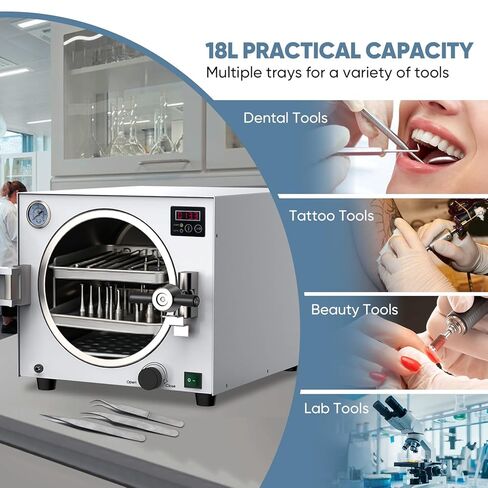 18L Autoclave Sterilizer – Tabletop Class N High Pressure Steam Sterilizer Autoclave Machine with Digital Control, Fast Cycle & Secure Door Lock – for Tattoo, Dental, Beauty Salon & Lab in Kuwait
