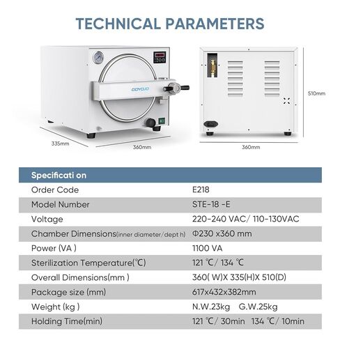 18L Autoclave Sterilizer – Tabletop Class N High Pressure Steam Sterilizer Autoclave Machine with Digital Control, Fast Cycle & Secure Door Lock – for Tattoo, Dental, Beauty Salon & Lab in Kuwait