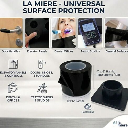 LA MIERE Black Dental Barrier Film Roll 4"×6" – One-Sided Adhesive with Finger Lift Edge, Easy Peel No Residue, 1200 Perforated Sheets for Dental Tattoo in Saudi Arabia