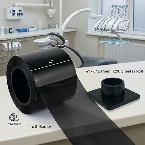LA MIERE Black Dental Barrier Film Roll 4"×6" – One-Sided Adhesive with Finger Lift Edge, Easy Peel No Residue, 1200 Perforated Sheets for Dental Tattoo in Saudi Arabia