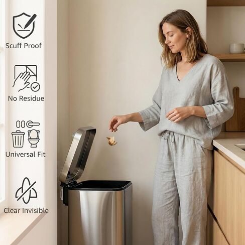 12 Pack Transparent Wall Protector Behind Trash Can, Adhesive Trash Can Wall Guard Bumpers, Silicone No Drill Scuff Guard to Protect Wall, Applicable to Round & Square Cans for Kitchen Bathroom Office in Kuwait