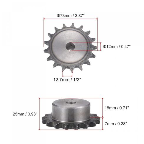 uxcell 17 Teeth Sprocket Type B Single Strand 1/2" Pitch, 12mm Bore A3 Carbon Steel for ISO 08B in Kuwait