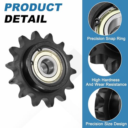 uxcell #60 Roller Chain Idler Sprocket, Type C 17mm Bore 3/4" Pitch 14 Tooth Tensioner with Double Bearing, Black Oxide Finished 1045 Steel for ANSI #60 (DIN/ISO 12A) Chains in Kuwait