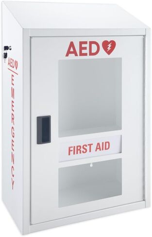 Automated External Defibrillator AED Cabinet with Alarm (9V Battery Not Included) & First Aid Kit Storage | Wall Mount Compatible, Steel | for Home, School, Business, Gym | AED Not Included in Kuwait