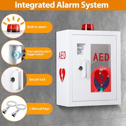 خزانة مزيل الرجفان AED مع إنذار للمنزل والمستشفى والمكتب | خزانة طبية AED مثبتة على الحائط مع قفل تناسب جميع العلامات التجارية AED مزيل الرجفان 12.8 x 6.7 x 16.1 بوصة in Kuwait