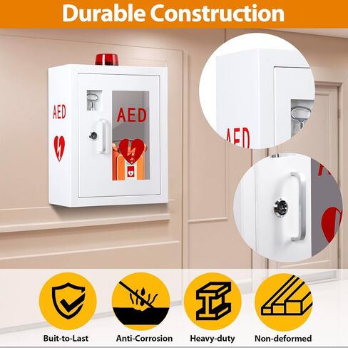 خزانة مزيل الرجفان AED مع إنذار للمنزل والمستشفى والمكتب | خزانة طبية AED مثبتة على الحائط مع قفل تناسب جميع العلامات التجارية AED مزيل الرجفان 12.8 x 6.7 x 16.1 بوصة in Kuwait