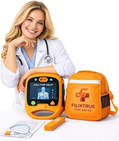 FILIXTRUE™ Automated External Defibrillator AED, Orange, Portable Emergency Device with Display Screen in Kuwait