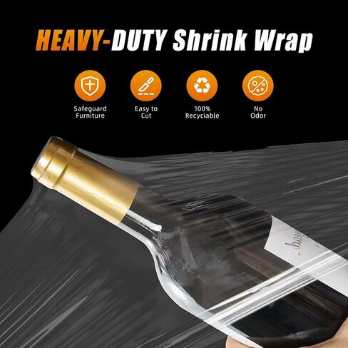Stretch Film Shrink Wrap for Moving Supplies (15inch, 2 Pack) x 1000ft, Industrial Strength Plastic Wrap Stretch Roll for Pallet Wrapping Shipping Moving Boxes Storage Furniture with Handles, Clear in Kuwait