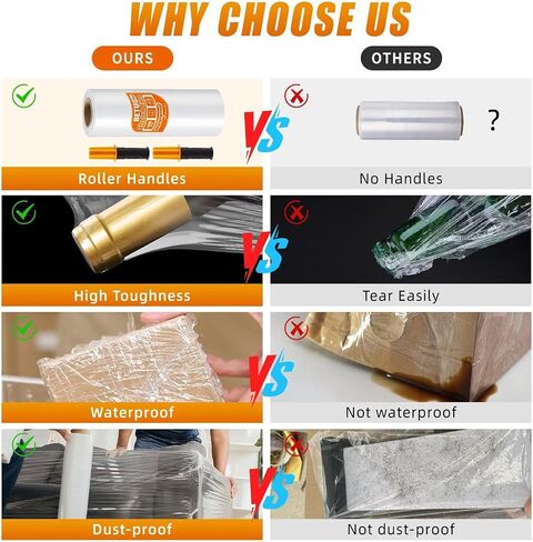 Stretch Film Shrink Wrap for Moving Supplies (15inch, 2 Pack) x 1000ft, Industrial Strength Plastic Wrap Stretch Roll for Pallet Wrapping Shipping Moving Boxes Storage Furniture with Handles, Clear in Kuwait