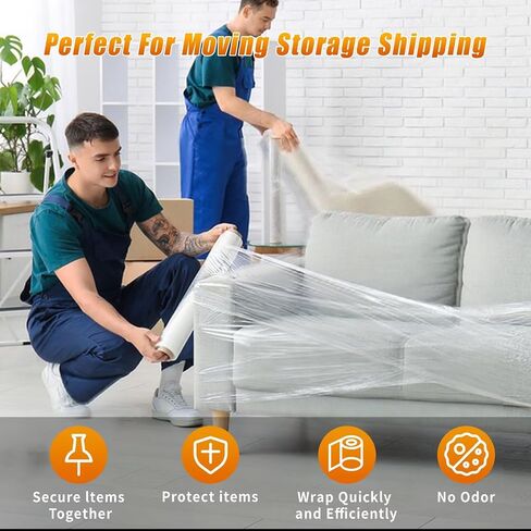 Stretch Film Shrink Wrap for Moving Supplies (15inch, 2 Pack) x 1000ft, Industrial Strength Plastic Wrap Stretch Roll for Pallet Wrapping Shipping Moving Boxes Storage Furniture with Handles, Clear in Kuwait