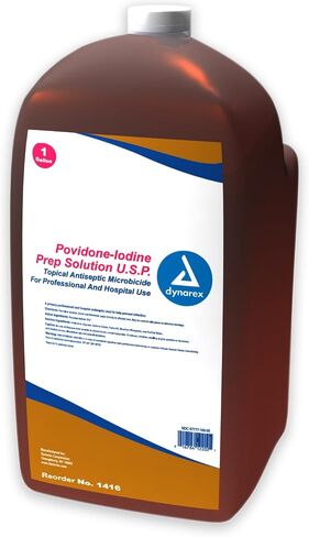 Dynarex Povidone Iodine Prep Solution, Effective Topical Antiseptic for Skin Cleansing, Treatment and Preparation, Brown, 1 Case, 4 - 1 Gallon Bottles in Kuwait