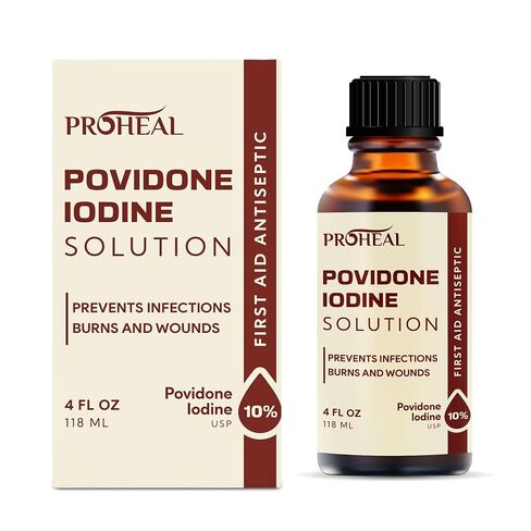 Povidone Iodine Solution 10% - 4oz Iodine Liquid for Preventing Infection - First Aid Antiseptic for Skin Prep, Burns and Wounds in Kuwait