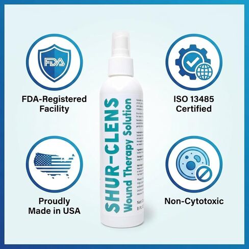 Shur-Clens Wound Therapy Solution - Clinical Hypochlorous Acid Wound Wash Spray for First Aid, Ulcers, Post-Op & Piercings - Surfactant-Free, No-Sting Cleanser, 8 oz in Kuwait
