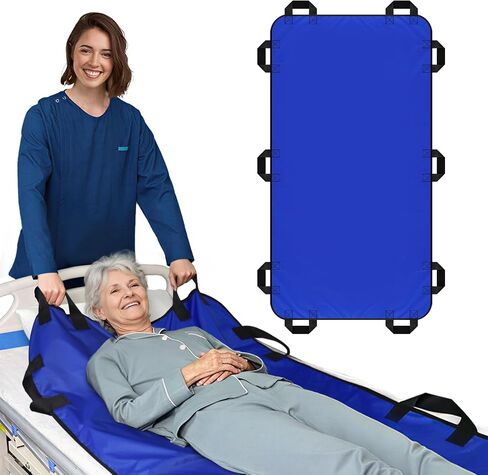 YHK Positioning Bed Pad, Draw Sheet, 8 Reinforced Handles, Reusable & Washable Transfer Sheet for Turning, Lifting, Repositioning, Lightweight Double-Sided Nylon Fabric (Blue, 40"x 48") in Kuwait