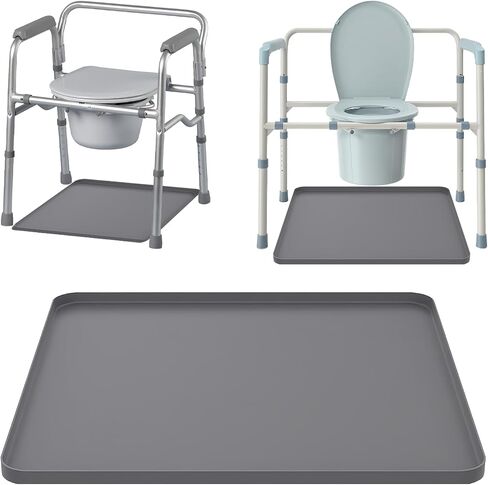 23.6" x 19.7" Bedside Commodes Mat, Bedside Toilet Floor Mat with Raised Edge for Floor Protector, Silicone Non-Slip Protective Mat for Under Commode Chair, Recyclable and Waterproof in Kuwait