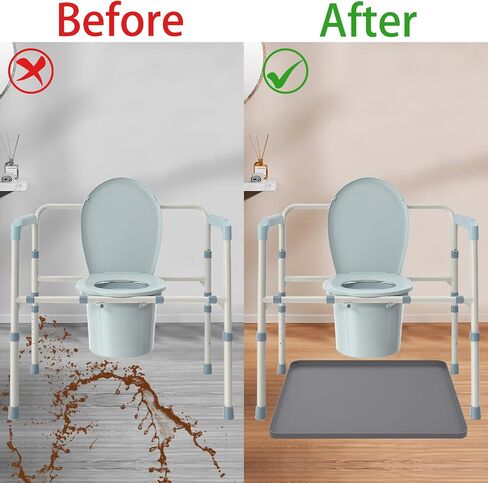 23.6" x 19.7" Bedside Commodes Mat, Bedside Toilet Floor Mat with Raised Edge for Floor Protector, Silicone Non-Slip Protective Mat for Under Commode Chair, Recyclable and Waterproof in Kuwait