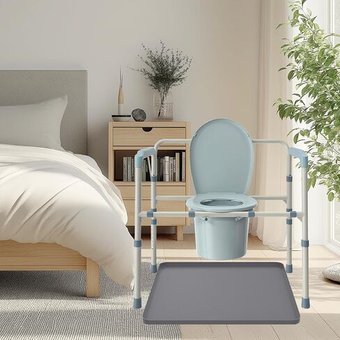 23.6" x 19.7" Bedside Commodes Mat, Bedside Toilet Floor Mat with Raised Edge for Floor Protector, Silicone Non-Slip Protective Mat for Under Commode Chair, Recyclable and Waterproof in Kuwait