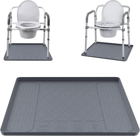 Bedside Commodes Mat, 27''×27'' Bedside Toilet Floor Mat with Raised Edge, Silicone Non-Slip Protective Mat for Under Commode Chair, Toilet Pad Waterproof Floor Protector for Floor Leak Protector in Kuwait