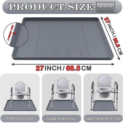 Bedside Commodes Mat, 27''×27'' Bedside Toilet Floor Mat with Raised Edge, Silicone Non-Slip Protective Mat for Under Commode Chair, Toilet Pad Waterproof Floor Protector for Floor Leak Protector in Kuwait