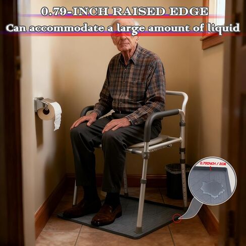 Bedside Commodes Mat, 27''×27'' Bedside Toilet Floor Mat with Raised Edge, Silicone Non-Slip Protective Mat for Under Commode Chair, Toilet Pad Waterproof Floor Protector for Floor Leak Protector in Kuwait