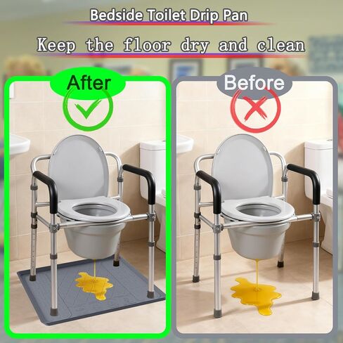 Bedside Commodes Mat, 27''×27'' Bedside Toilet Floor Mat with Raised Edge, Silicone Non-Slip Protective Mat for Under Commode Chair, Toilet Pad Waterproof Floor Protector for Floor Leak Protector in Kuwait