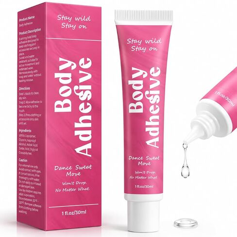 Body Adhesive Glue for Clothes and Skin, 30ml Liquid Body Adhesive, Sweat-Resistant Washable Clothing Glue, Fashion Tape Alternative for Dresses, Bras, Wigs, Costumes, Leotards, Socks and Stockings in Kuwait