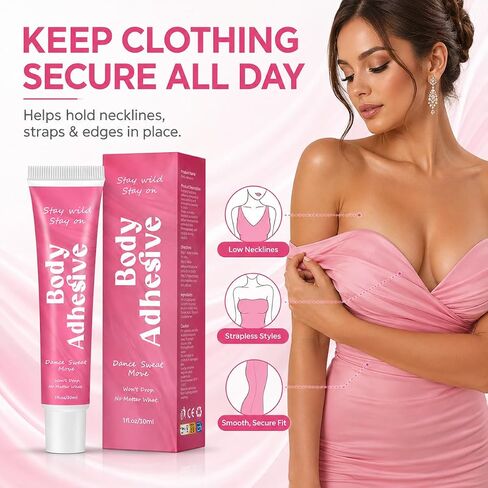 Body Adhesive Glue for Clothes and Skin, 30ml Liquid Body Adhesive, Sweat-Resistant Washable Clothing Glue, Fashion Tape Alternative for Dresses, Bras, Wigs, Costumes, Leotards, Socks and Stockings in Kuwait