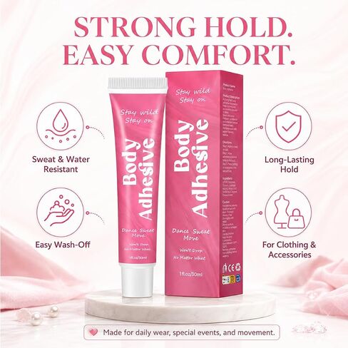 Body Adhesive Glue for Clothes and Skin, 30ml Liquid Body Adhesive, Sweat-Resistant Washable Clothing Glue, Fashion Tape Alternative for Dresses, Bras, Wigs, Costumes, Leotards, Socks and Stockings in Kuwait