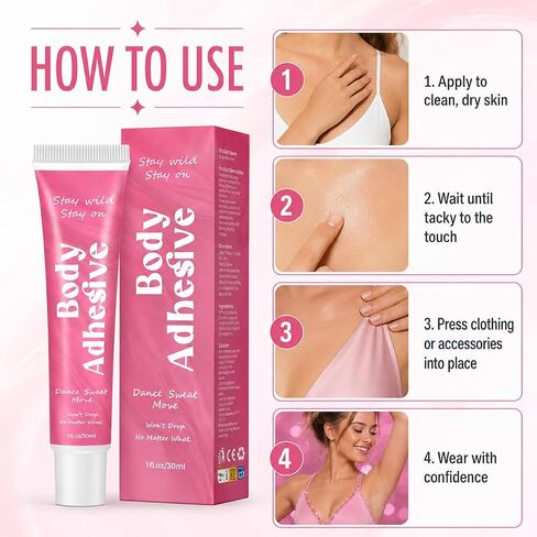 Body Adhesive Glue for Clothes and Skin, 30ml Liquid Body Adhesive, Sweat-Resistant Washable Clothing Glue, Fashion Tape Alternative for Dresses, Bras, Wigs, Costumes, Leotards, Socks and Stockings in Kuwait