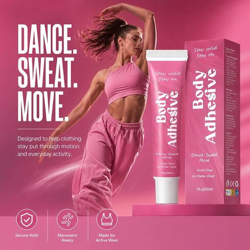 Body Adhesive Glue for Clothes and Skin, 30ml Liquid Body Adhesive, Sweat-Resistant Washable Clothing Glue, Fashion Tape Alternative for Dresses, Bras, Wigs, Costumes, Leotards, Socks and Stockings in Kuwait