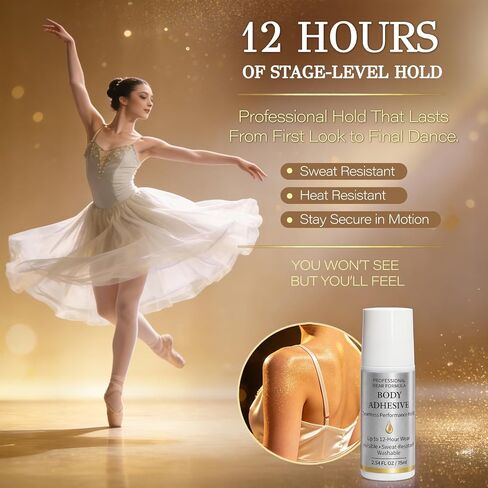 Roll-On Body Adhesive for Clothes & Skin - Professional Sweat-Resistant Fashion Glue, Fast Drying & Washable, Seamless Performance Hold for Dancers, Costumes, Socks, Leotards & Bras in Kuwait
