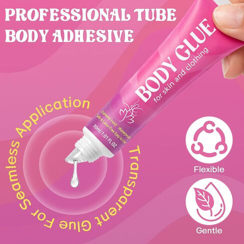Body Glue for Clothes & Skin, Clear Body Adhesive, Strong Fashion Glue, Sweat Resistant, Water Wash Off For Dancers, Socks, Leotards, Bras, Wigs, Costumes, Hold All-Day 30 ML in Kuwait