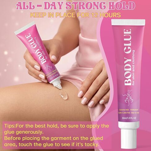 Body Glue for Clothes & Skin, Clear Body Adhesive, Strong Fashion Glue, Sweat Resistant, Water Wash Off For Dancers, Socks, Leotards, Bras, Wigs, Costumes, Hold All-Day 30 ML in Kuwait