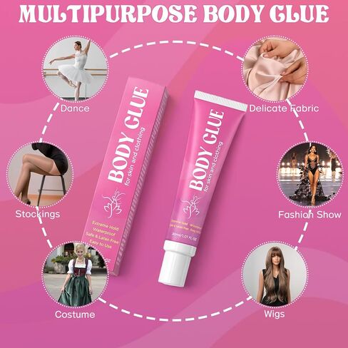 Body Glue for Clothes & Skin, Clear Body Adhesive, Strong Fashion Glue, Sweat Resistant, Water Wash Off For Dancers, Socks, Leotards, Bras, Wigs, Costumes, Hold All-Day 30 ML in Kuwait