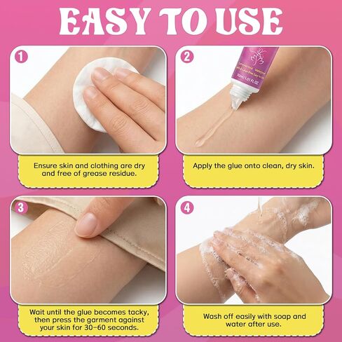 Body Glue for Clothes & Skin, Clear Body Adhesive, Strong Fashion Glue, Sweat Resistant, Water Wash Off For Dancers, Socks, Leotards, Bras, Wigs, Costumes, Hold All-Day 30 ML in Kuwait