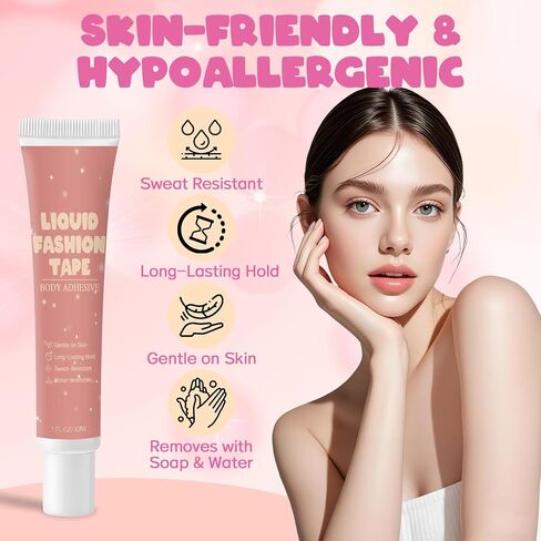 Body Adhesive for Clothing, Sweat Resistant & Long Lasting Body Glue for Clothes, Strong Hold for Dancers, Wigs, Bras, Stagewear & Costumes (30ml) in Kuwait