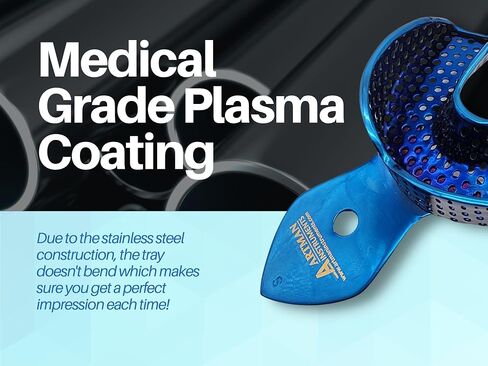 ARTMAN Instruments Dental Impression Trays – Plasma-Coated Metallic Blue Set of 6 Stainless Steel, Perforated, Autoclavable Trays (Small/Medium/Large – Upper & Lower) in Kuwait